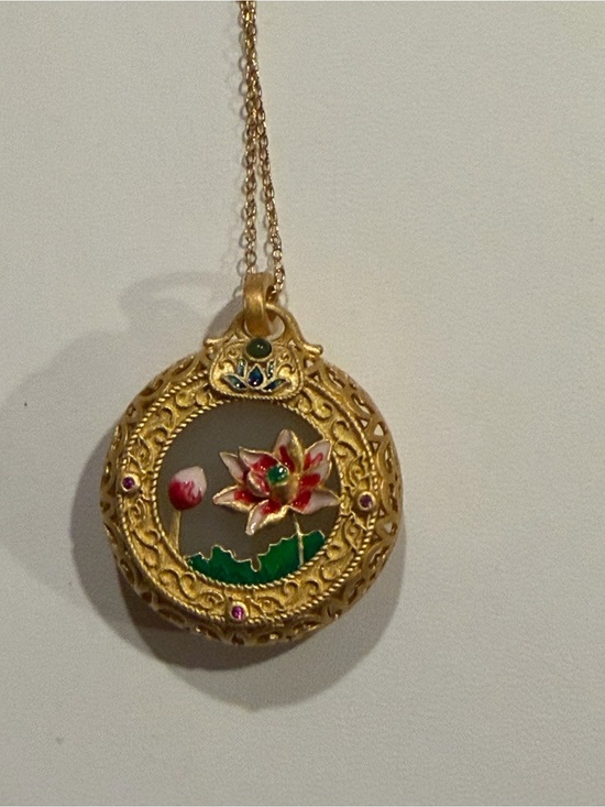 Jewelry - NWOT S925 Sterling Silver White Jade Cloisonné Lotus Locket